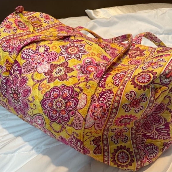 Vera Bradley Yellow & Pink Quilted Travel Duffel - Picture 3 of 5